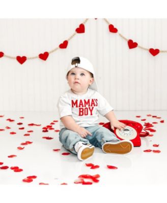 Little Boys Mama's Boy Varsity Patch Valentine's Day Short Sleeve T-Shirt
