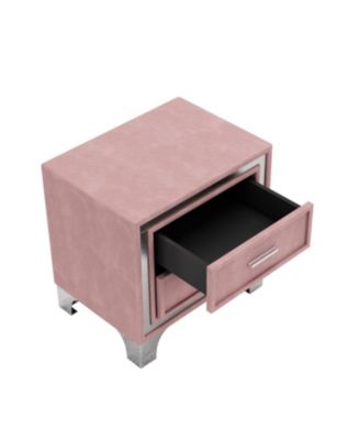 Mid-Century Velvet Nightstand, Pink