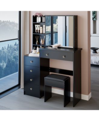 37" Vanity Table with Mirror Stool & Storage