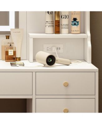 Streamdale Vanity Table Set with Mirror, 6 Drawers & Shelves