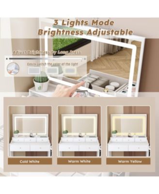 Modern Vanity Desk with Lighted Mirror & Outlet