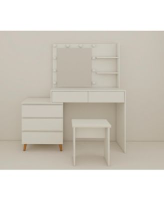 Streamdale LED Lighted Vanity Table with Mirror, Stool & Storage - White