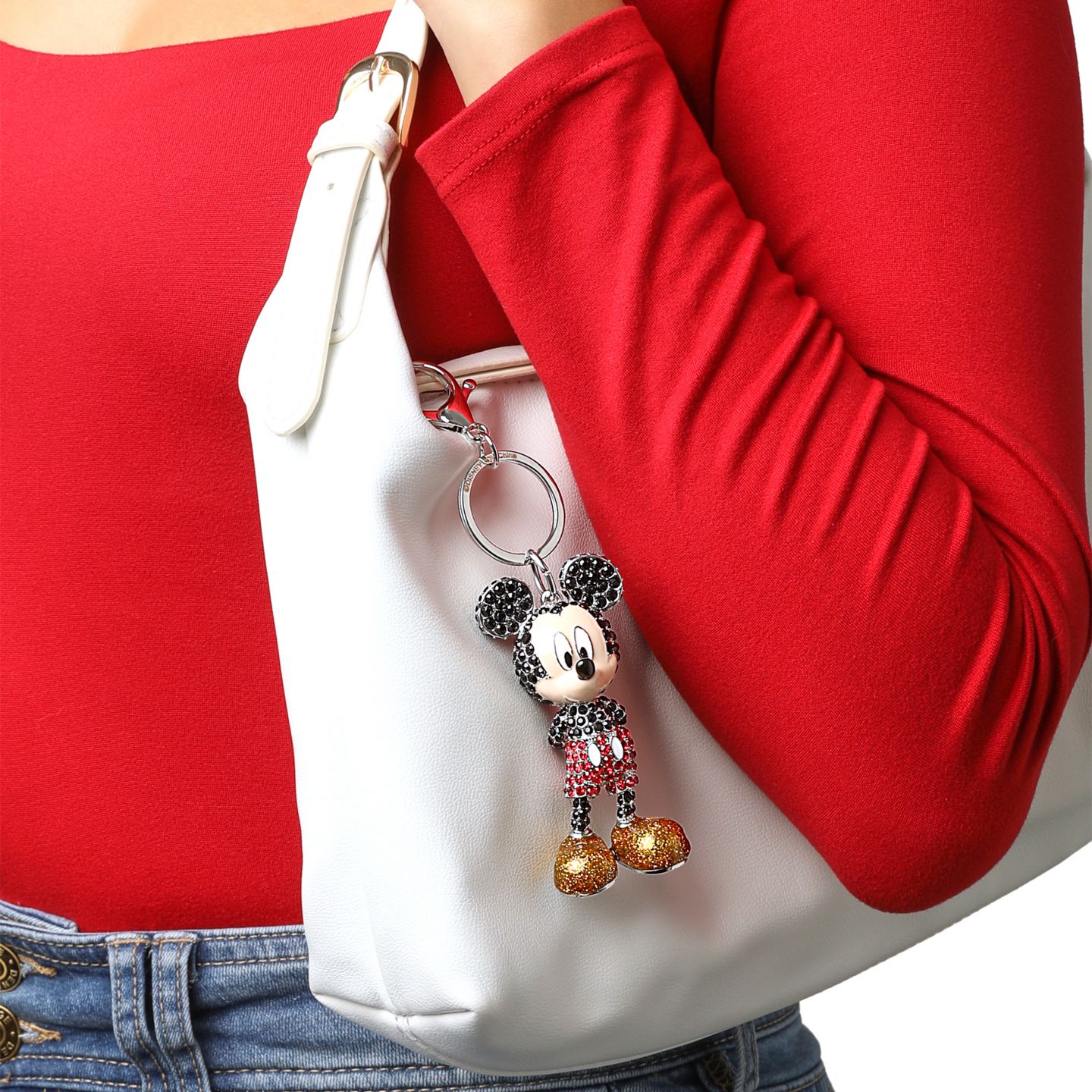 Брелок Disney Mickey Mouse Crystal Pave Bag Charm Keychain - Officially Licensed, цвет: Серебряный / Чёрный красный золотой — фото 2
