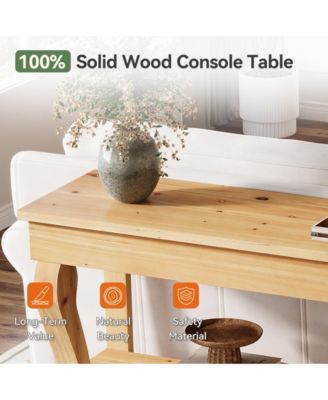 63" Solid Wood Console Table, 3-Tier Farmhouse Sofa Table with Storage
