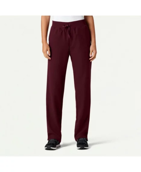 Petite Womens's Xenos 5-Pocket Classic Mid-Rise Scrub Pant - Burgundy