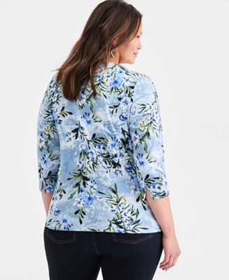 Plus Size Pima Cotton 3/4-Sleeve Top