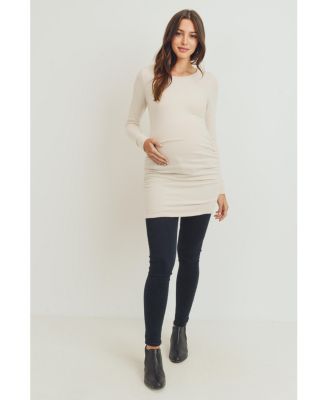 Maternity Long Sleeve Crew Neck Side Ruching Knit Top