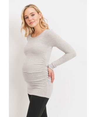 Maternity Long Sleeve Crew Neck Side Ruching Knit Top