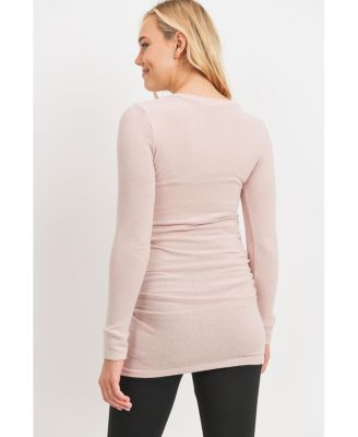 Maternity Long Sleeve Crew Neck Side Ruching Knit Top