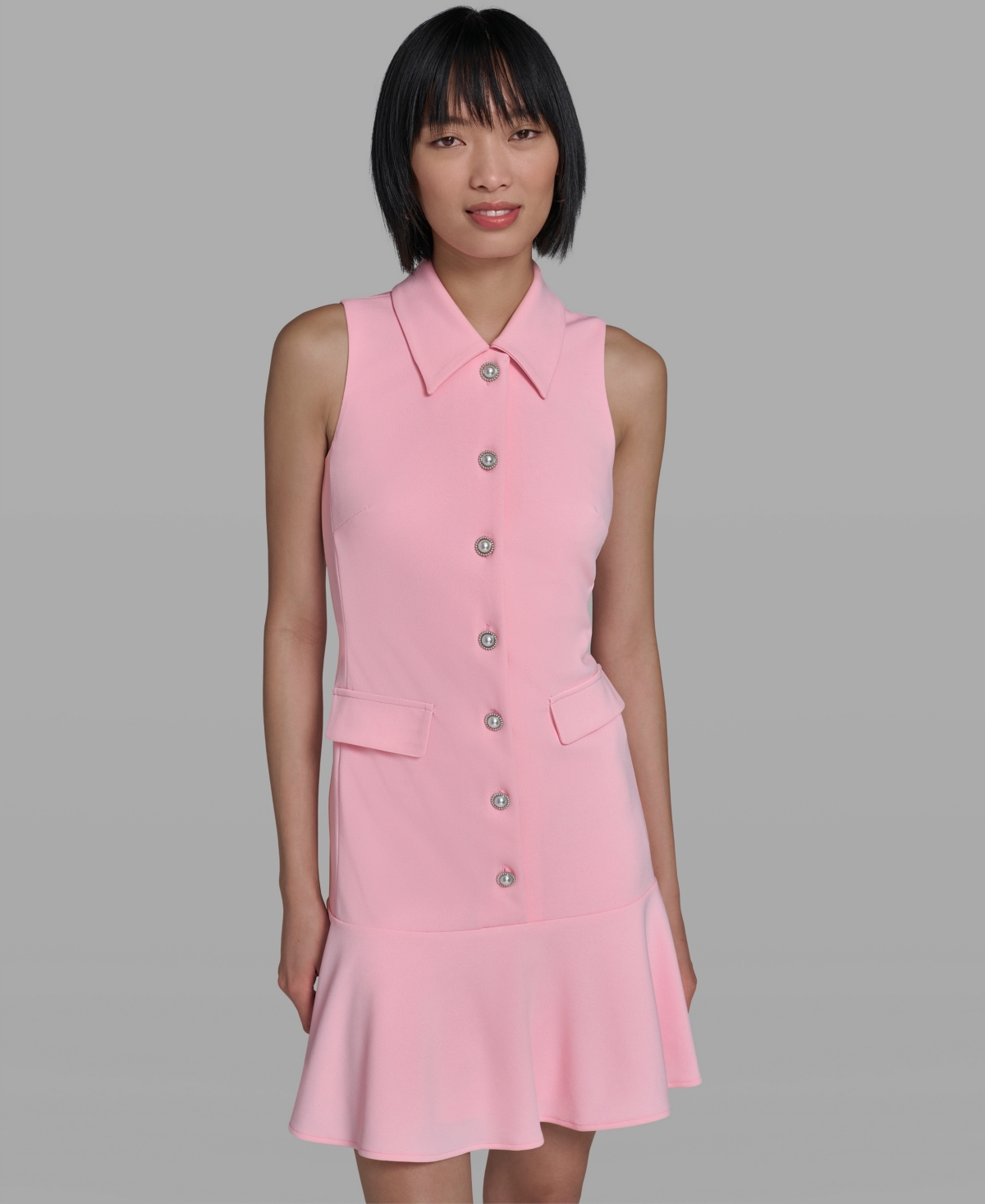 Karl Lagerfeld Paris Women's Sleeveless Flounce Hem Short Dress