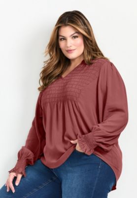 Women's Plus Size Marcie Shirred Detail Blouse Tops