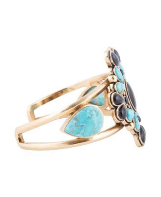 Barcelona Blue Turquoise Black Onyx Golden Cuff Bracelet