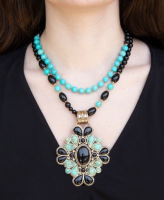 Barcelona Blue Turquoise and Black Onyx Golden Statement Necklace