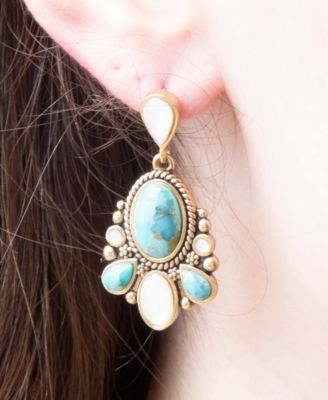 Barcelona Turquoise and Mother of Pearl Post Drop Earrings