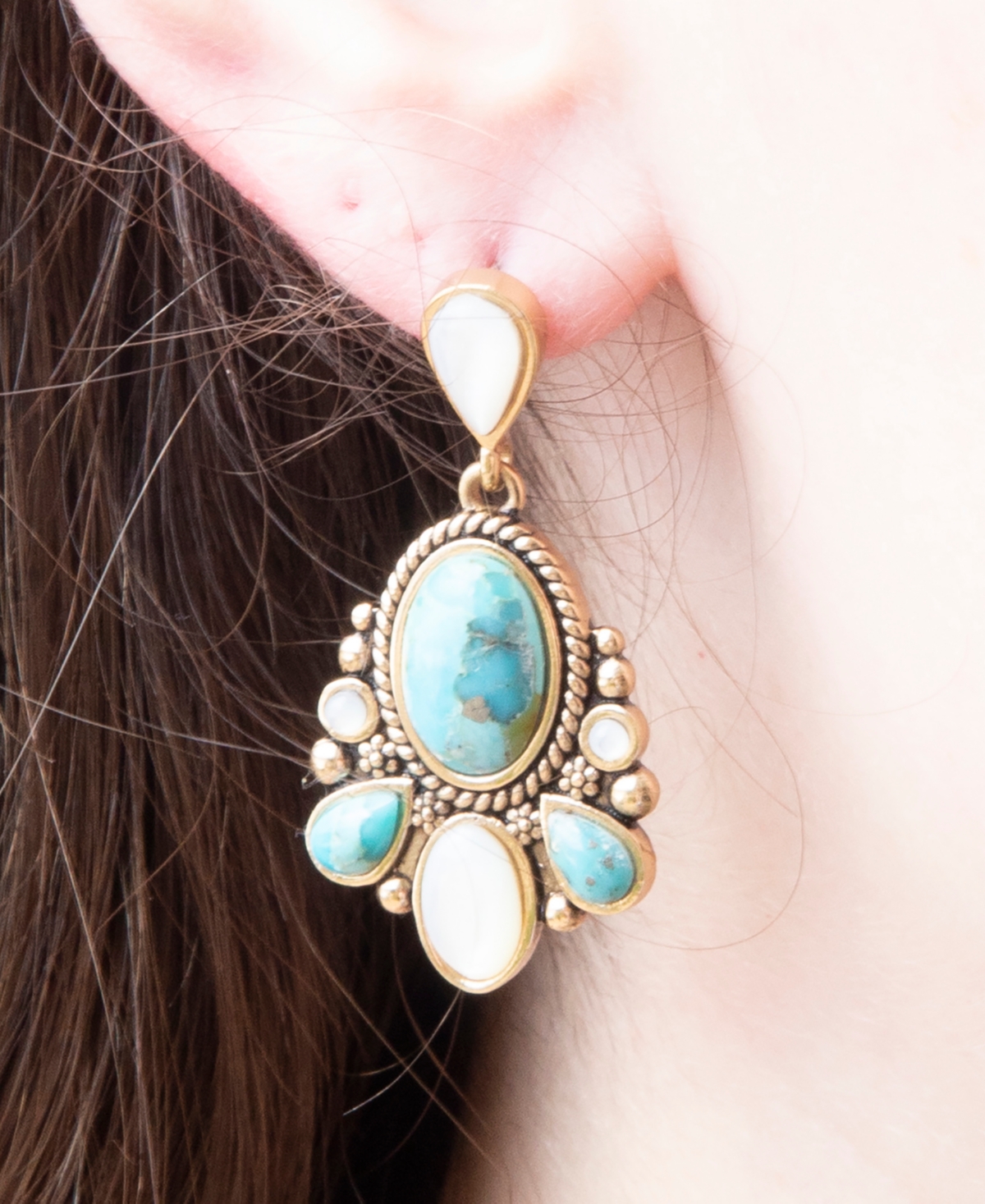 Barse Barcelona Turquoise and Mother of Pearl Post Drop Earrings