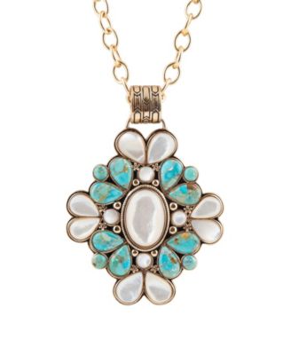Barcelona Blue Turquoise and Mother of Pearl Golden Statement Necklace