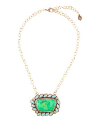 Legacy Lime Green and Blue Turquoise Golden Pendant Necklace