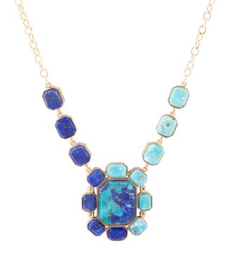 Duality Blue Lapis and Turquoise Golden Pendant Necklace