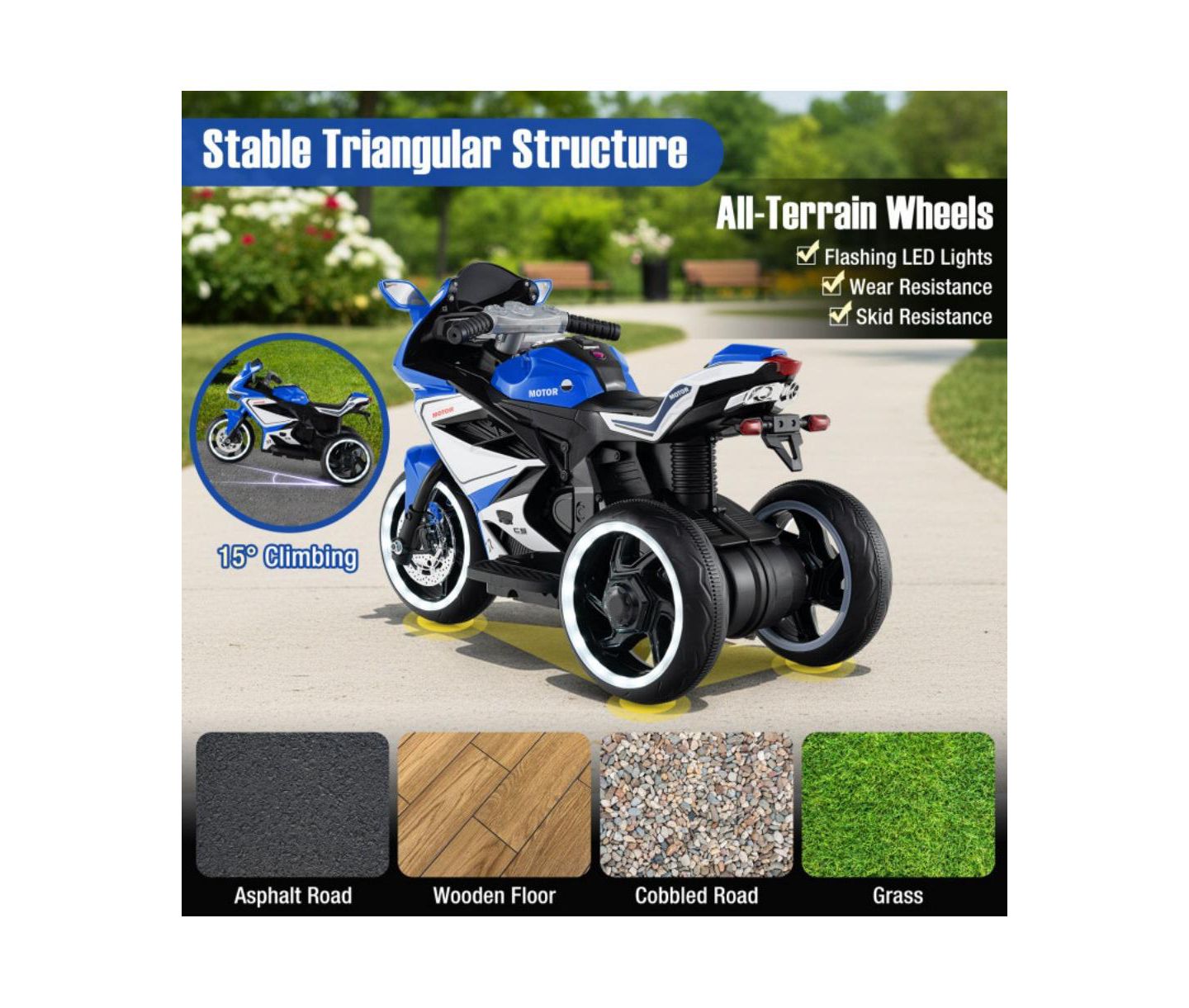 Детская игрушка HONGGE 6V Kids Ride On Motorcycle with LED Lights, цвет: Тёмно-синий — фото 8