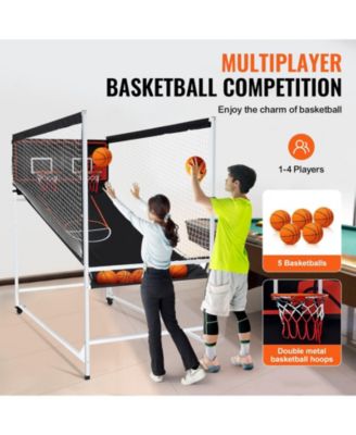 Arcade Cage Basketball Game, 2-Player Indoor Dual Shot with 5 Balls, 8 Game Modes, Electronic Scoreboard and Pump (Black & White