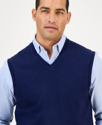 Men's Solid V-Neck Sweater Vest, Created for Macy's 