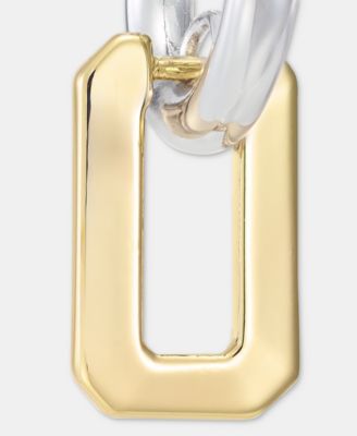 Two-Tone Faceted Geometric Charm Hoop Earrings