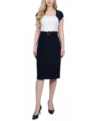 Petite 3/4 Sleeve 2 Piece Colorblocked Dress Set