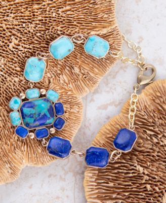 Duality Blue Lapis and Turquoise Golden Bracelet