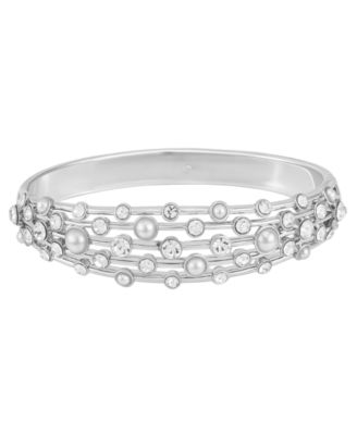 Pav&eacute; Stones And Imitation Pearl Bangle Bracelet