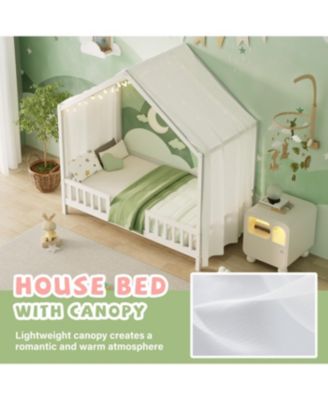 Streamdale Montessori Floor Bed with Canopy, Twin Bed Frame for Kids