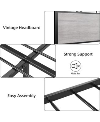 Bed Frame with Headboard, Industrial Platform Bed Frame with 14 Strong Metal Slats Support, 11'' Under-Bed Storage, No Noise, Easy Assembly