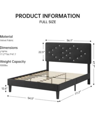 Full Size Upholstered Platform Bed with Button Tufted Headboard, Under Bed Storage, Sturdy Wood Slats
