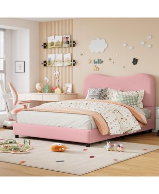 Twin Velvet Upholstered Headboard Bed Frame for Kids