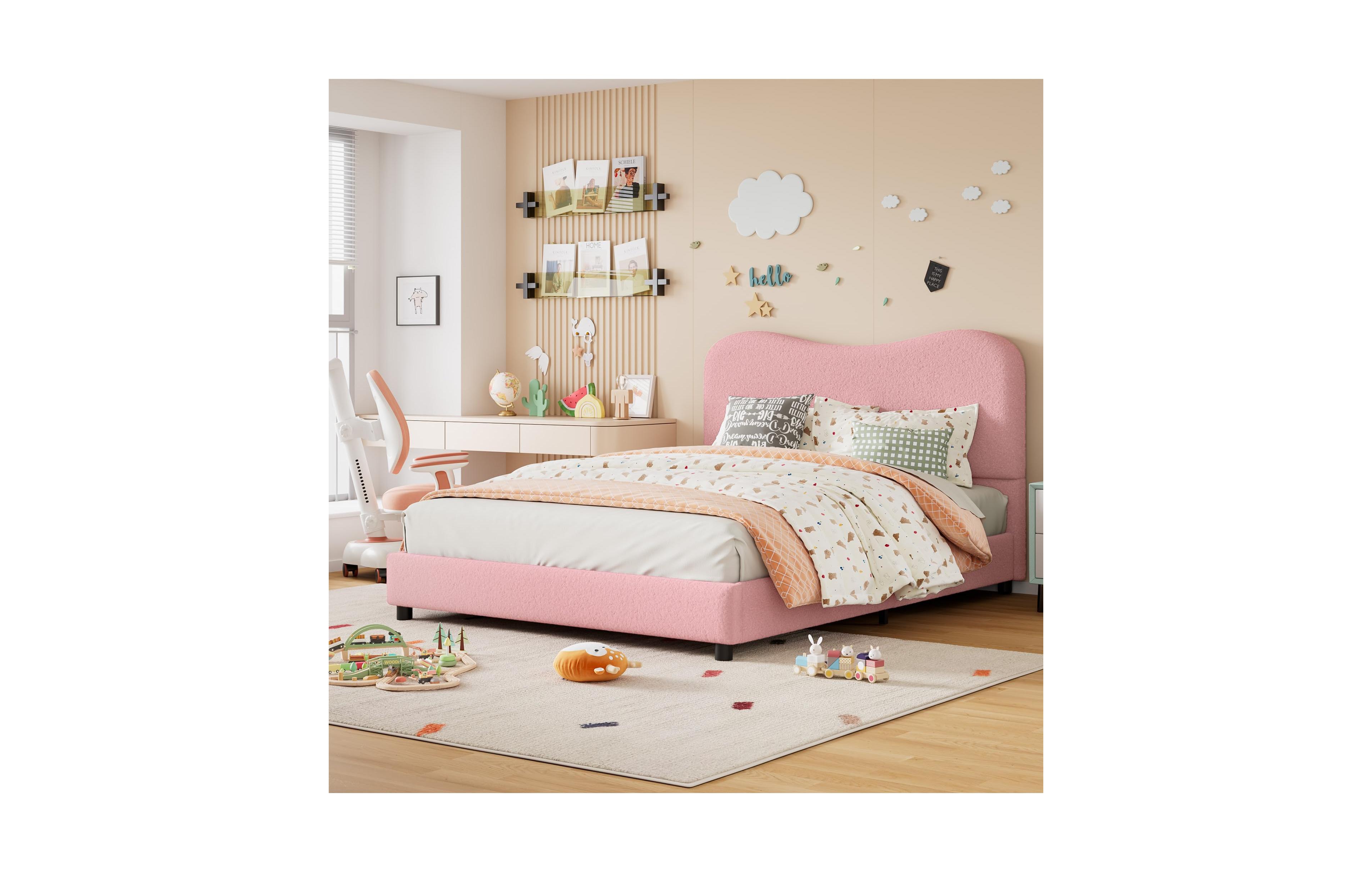 Gaomon Twin Velvet Upholstered Headboard Bed Frame for Kids