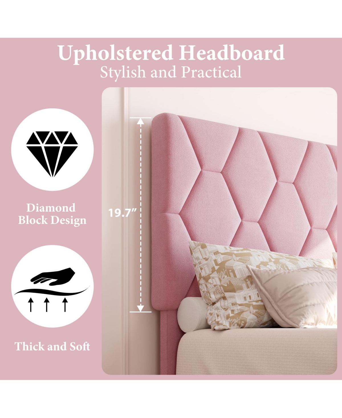 gaomon Queen Bed Frame with Upholstered Headboard, Heavy-Duty Platform Bed Frame with Strong Wood Slats, No Box Spring