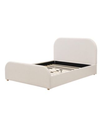Streamdale Queen Size Linen Upholstered Bed Frame with Curved Headboard, Beige
