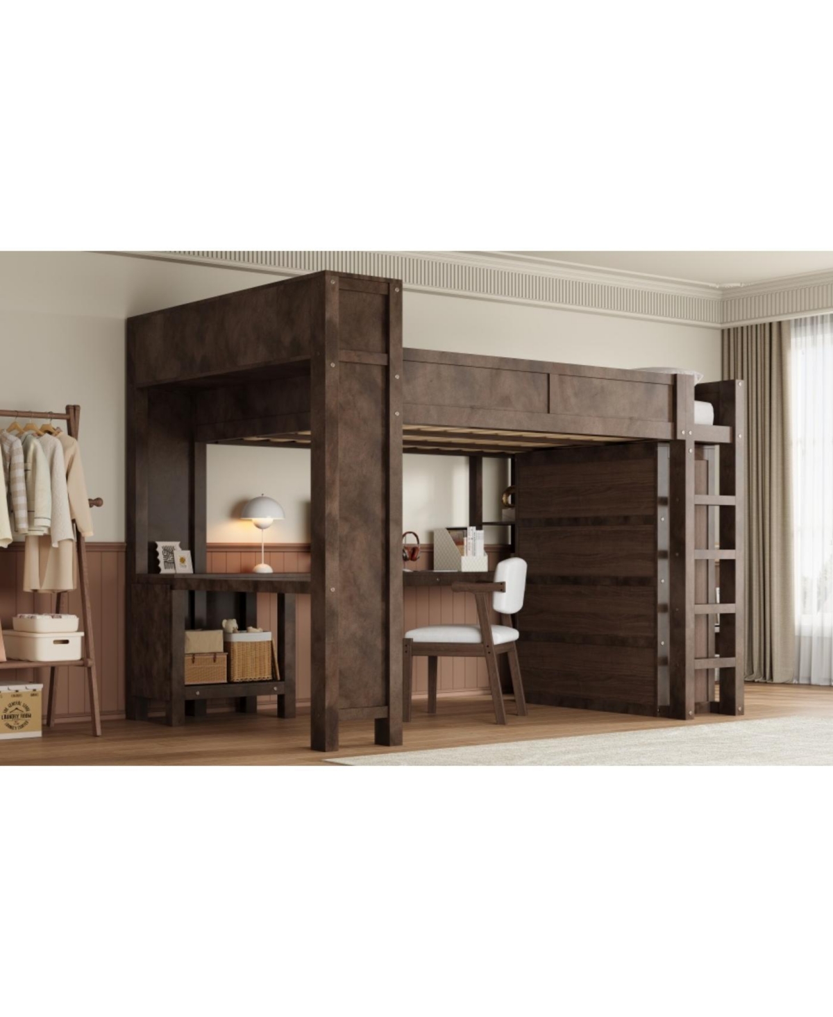 Streamdale Furniture Wooden Queen Loft Bed with Wardrobe, Desk, Storage Headboard
