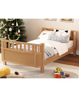 Twin Wood Platform Bed with Rails