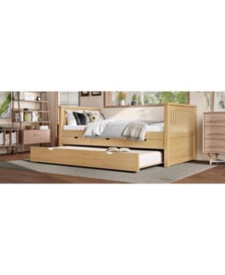 Twin Platform Bed with Drawers, Solid Wood Daybed, No Spring Box Needed, Natural
