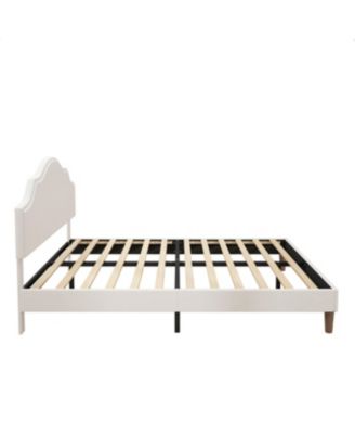 Queen Size Upholstered Platform Bed with Adjustable Headboard, White