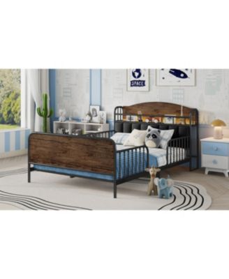 Streamdale Full Size Metal Platform Bed Frame with Storage Headboard, Black