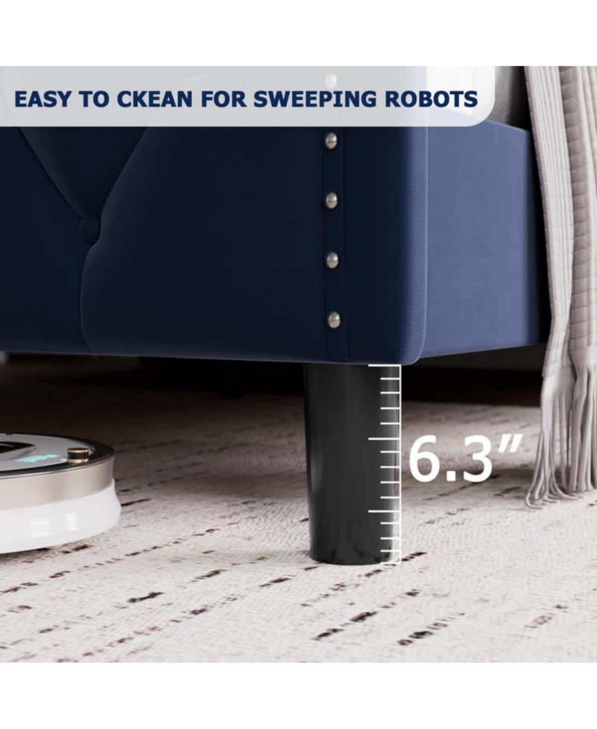 gaomon Queen Bed Frame Blue Upholstered 4 Storage Drawers Wingback Headboard Charging Station Button Tufted