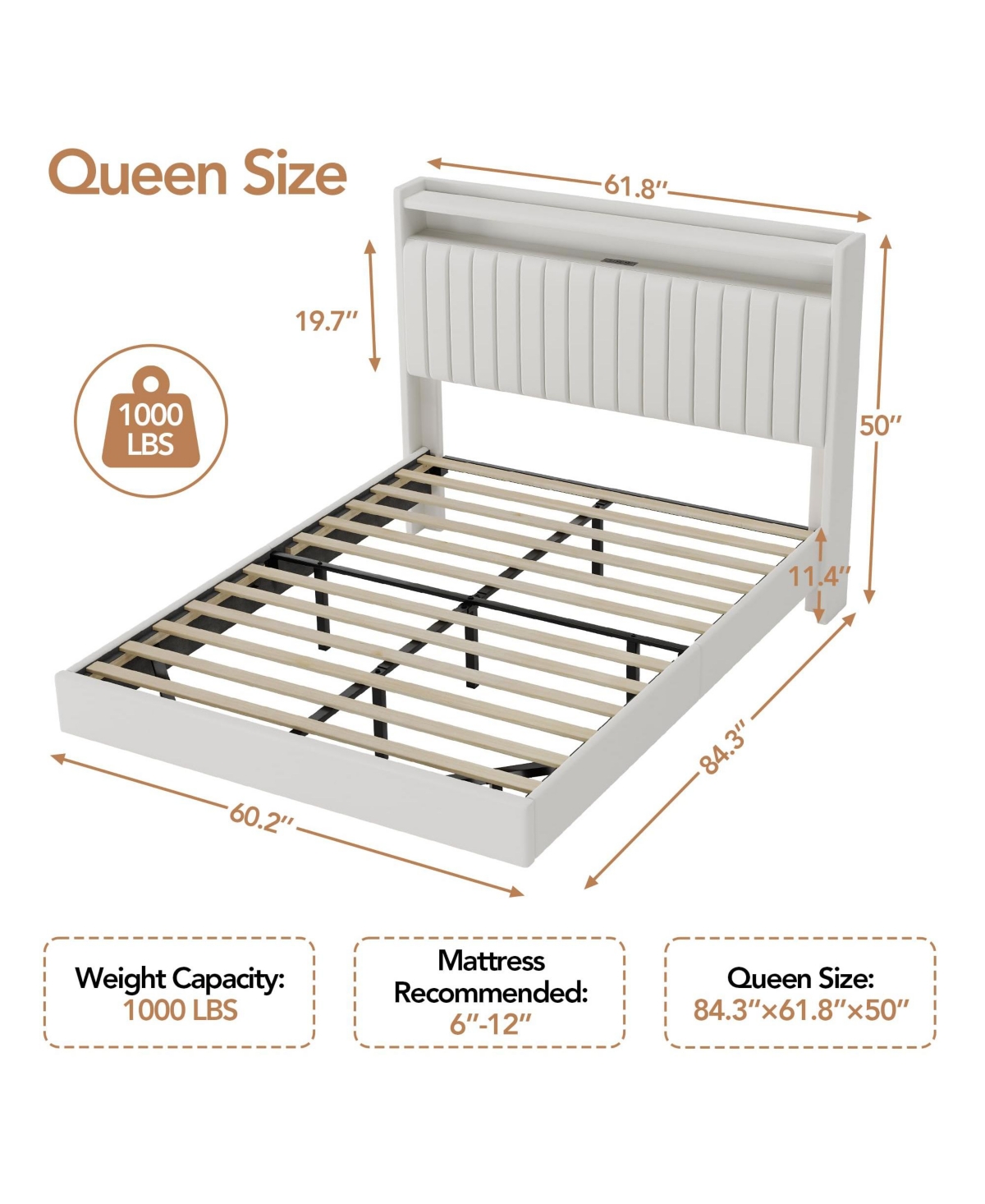 Gaomon Floating Bed Frame with Rgb Led Lights & Charging Station