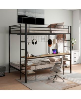 Ethan Bunk Bed with Desk, Storage, Charging Station, Black/Oak