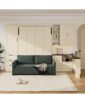 Streamdale Queen Wall Murphy Bed w/Hydraulic Storage, Sofa, Shelves, Drawers, LED/USB