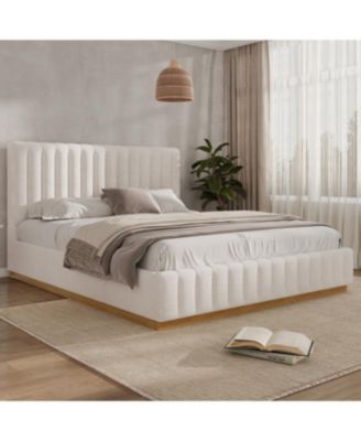 Streamdale King Size Linen Upholstered Bed Frame with Solid Wood Base, Beige