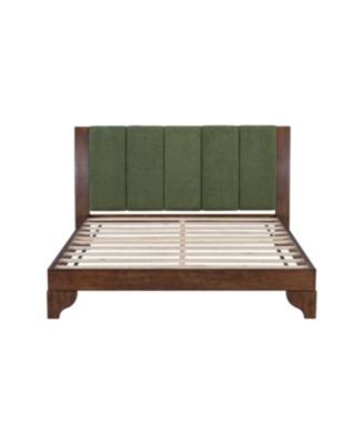 Streamdale Premium Pine Wood Queen Bed Frame, Mid Century Modern, Walnut & Green
