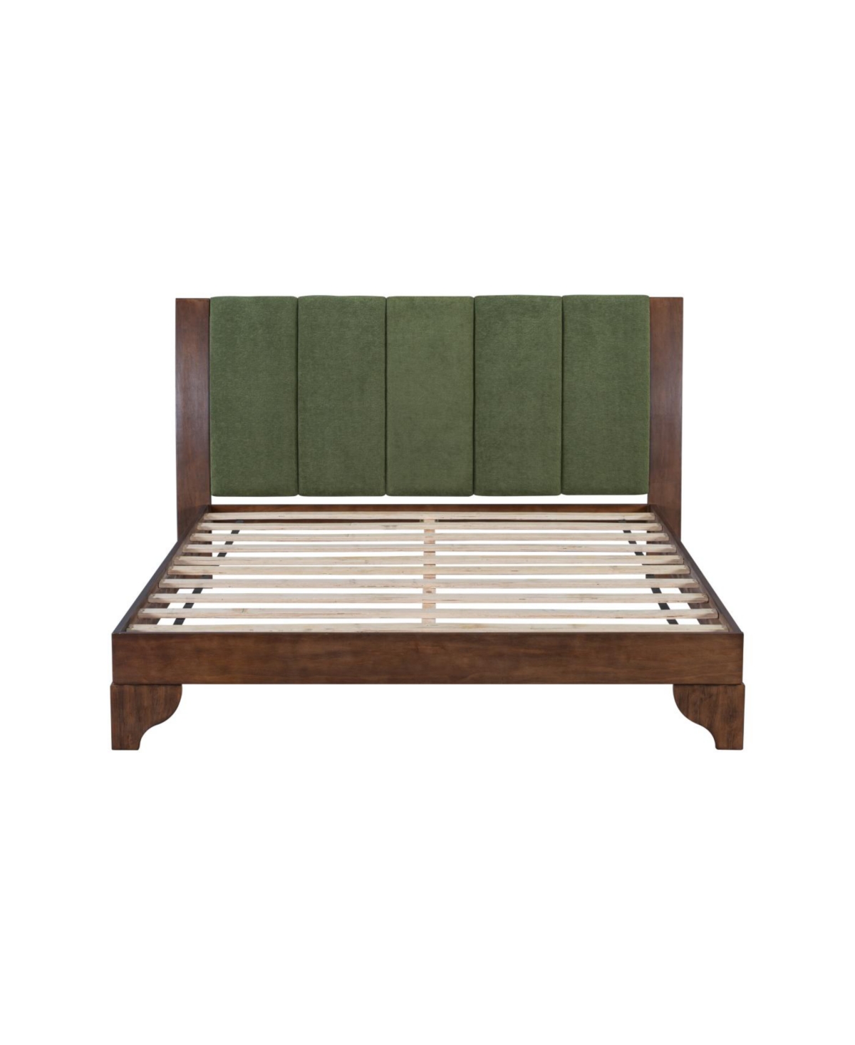 Streamdale Premium Pine Wood Queen Bed Frame, Mid Century Modern, Walnut & Green
