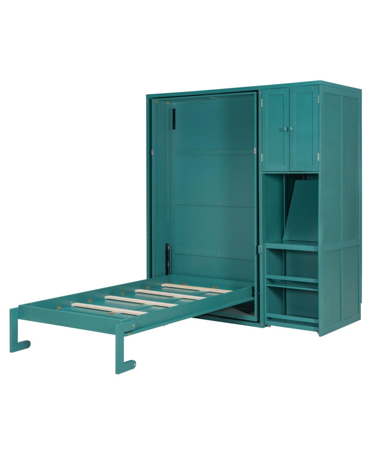 Streamdale Furniture Twin Rotating Wall Murphy Bed with Bookshelf & Desk, Teal