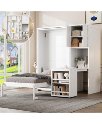 Streamdale Twin Size Rotating Wall Murphy Bed with Bookshelf & Desk, Teal